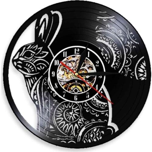 White Rabbit Wall Clock Vinyl LP Record Timepiece Animals LED Light Zoo Decor Wall Watch Vintage Timepiece For Children Gift