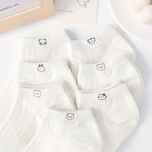 New Ladies Socks Pure White Can Pass Pet Series Campus Wind Ankle Socks All-match Leisure Breathable Cotton Slippers Boat Socks
