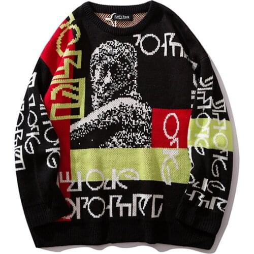 New Arrival Sweater Embroidered HipHop Long Sleeve Couple Sweater Oversize Ins Knitted Tops For Men High Street College Style