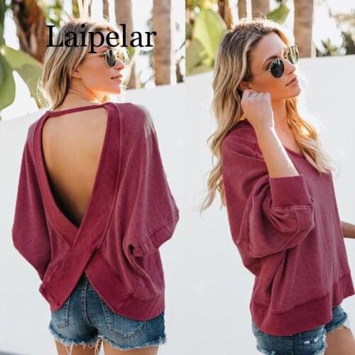 Backless Pullovers Sweatshirts Women Loose Hoodie Patchwork Tops 2020 Autumn Fashion Sexy Sweatshirt Female Coat