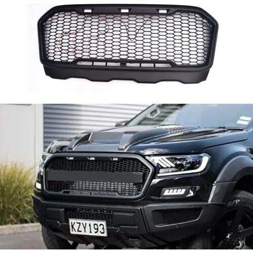 CAR RADIATOR RACING MODIFIED GRILLE GRILLS WITH LED FRONT BUMPER MASK FIT FOR RANGER T7 GRILL 2015-18 AUTO ACCESSORIES