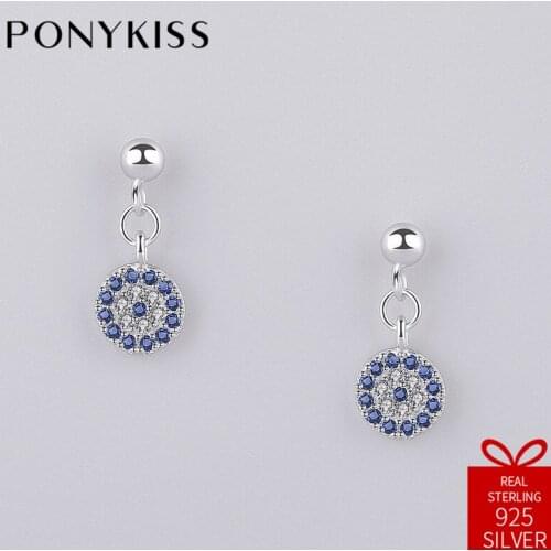 PONYKISS Romantic S925 Sterling Silver Chic Zircon Round Mysterious Eye Dangle Drop Earrings Women Party Charm Accessories Gift