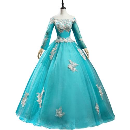 Luxury slash collar long sleeve beading embroidery Medieval dress Renaissance royal princess queen Victoria ball gown