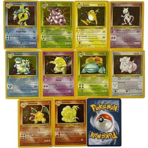 DIY 11Pcs 1996 First Edition Pokemon Flash Cards Charizard Blastoise Venusaur Holographic Pokemon Cards Game Collection Cards