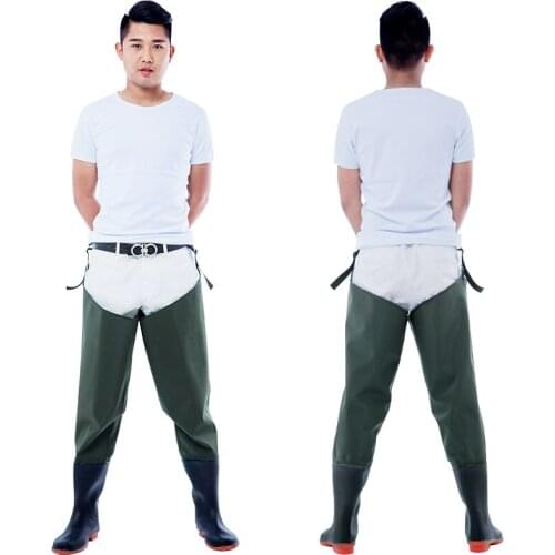 Launch pants half-length thickened rain boots rain pants waterproof leather fork men and women catch fishing pants Siamese