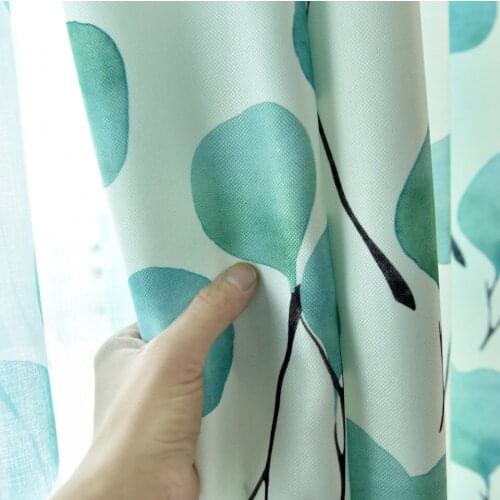 Nordic Leaf Printed Curtains Simple Modern Countryside Blackout Bedroom Living Room Children Nursery French Window Drapes P352C