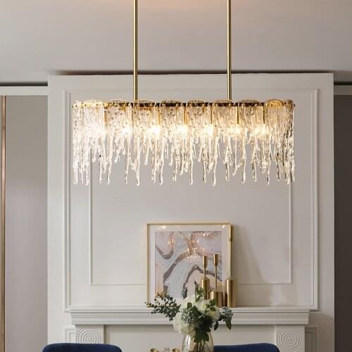 Nordic copper restaurant crystal creative minimalist chandelier post-modern light luxury dining room water pattern glass lamps