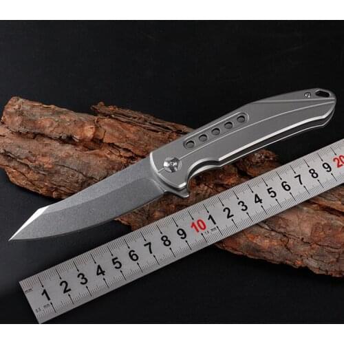 Freewolf Ball Bearing Flipper Folding Knife D2 Stone Wash Drop Point Blade Grey TC4 Titanium Alloy Handle EDC Gear H0108