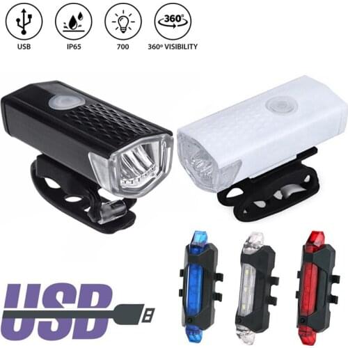 USB Rechargeable Bike Light LED Bicycle Flashlight Front Lamp Set 300 Lumens Cycling Warning Light for Mountain, Road, City, BMX