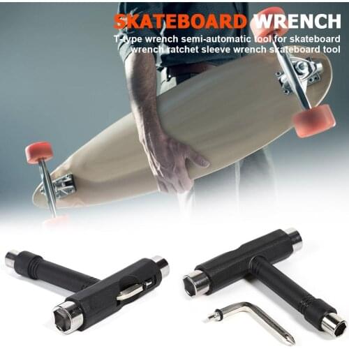 T-Type Skateboard Tool Ratchet Socket Wrench Kick Scooter Spanner Tool Black T-type Skateboard Tool All In One Screwdriver