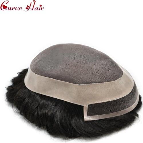 Fine Mono Mens Toupee Human Hair Hand Tied Hairpiece Medium Density Durable Black Hair Replacement System P1-3-5 Man Toupee Wig