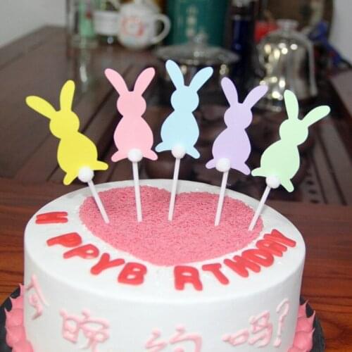 5pcs Cute Happy Easter Rabbit Cake Toppers Cake Decor Supplies Easter Birthday Party Decorations Kids Favors Easter Decoration