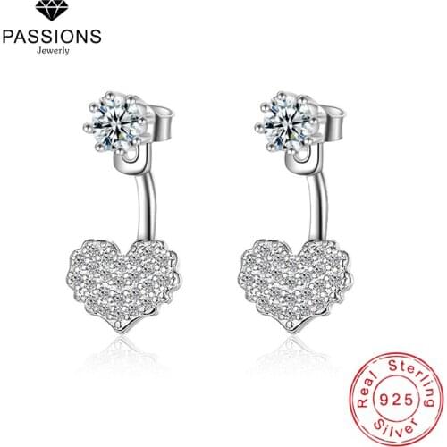 New Womens Luxury Fashion 925 Sterling Silver Plate Heart Drop Earrings Cubic Zirconia Ear Stud For Women Earring Jewelry Gift