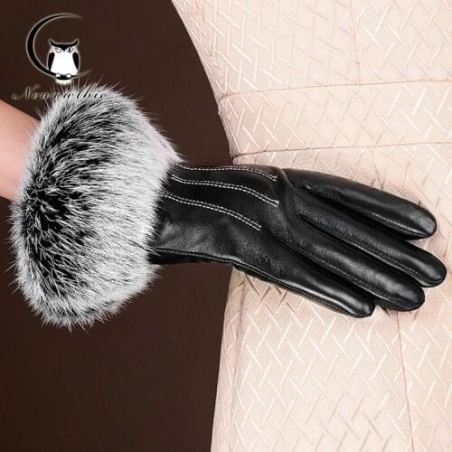2021 Winter Gloves Fashion Brand Quality Ladies Real Leather Gloves Women Rabbit Fur Warm multicolored Gloves For Christmas Gift
