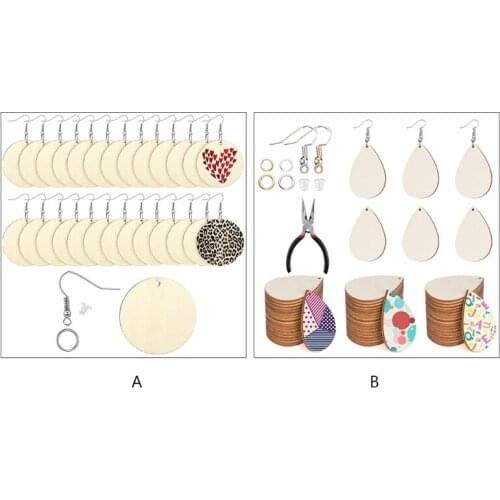 1 Set Jewelry Making DIY Crafts Unfinished Wooden Earrings Blanks with Ear Hooks Opening Ring Teardrop Pendants