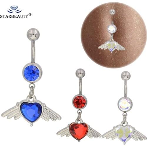 1Pc Beautiful Angle Wing Zirconia Pendant Belly Button Ring Bar Barbell Navel Ring Body Piercing Jewelry (White)