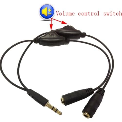 10/50pcs 3.5mm 1 in 2 couples audio line Earbud Headset Headphone Earphone Splitter With Independent Volume Control