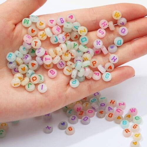 100pcs/lot Acrylic Heart Flat Round English Russian Letter Alphabet Arabic Numbers Loose Bead For DIY Bracelets Jewelry Making