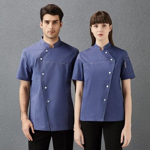 2021 Unisex Chef Uniform Short Sleeve Kitchen Jackets Restaurant Catering Cooking Hotel Cook Coat Barber Shop Work Wear 4 Colors