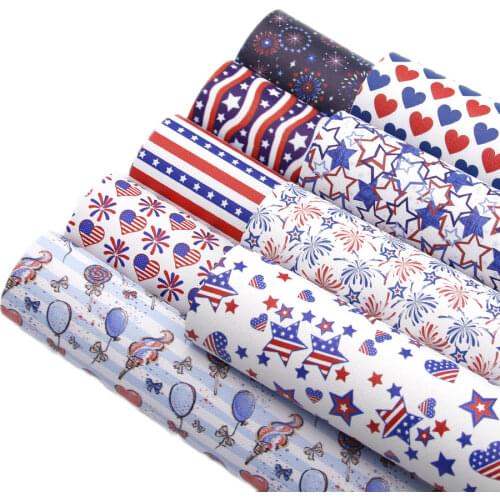 Fourth of July Faux Leather Sheet Flag Star Printed Synthetic Leather Fabric Set for Independance Day Sewing Materials Crafts