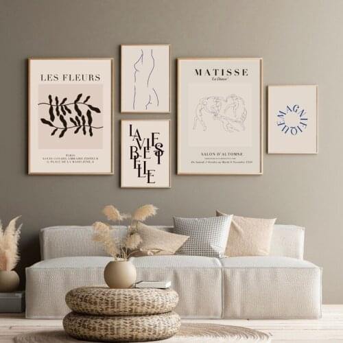 Abstract Lines Matisse Girl Alphabet Leaves Vintage Wall Art Canvas Painting Nordic Posters And Prints Wall Pictures Home Decor