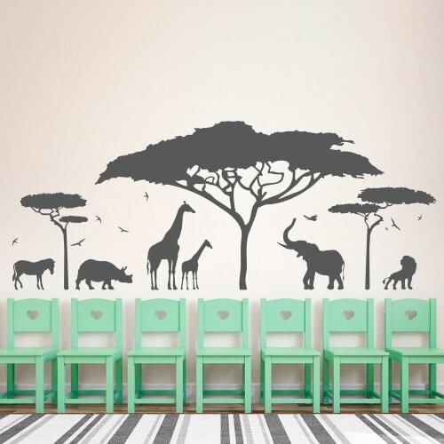 African Safari Wall Decal Vinyl Art Sticker Zoo Nature Giraffe Nursery Elephant Removable Wallpaper Bedroom Decor DIY kid WW-189