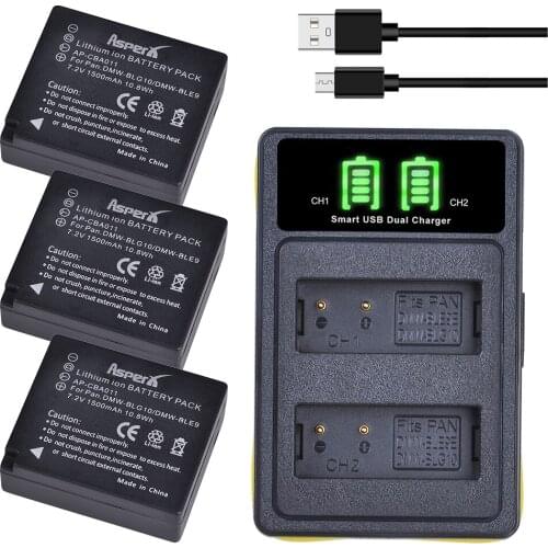 3Pcs DMW-BLG10 DMW BLG10 BLG10e BLE9 Batteries + LED Built-in USB Dual Charger for Panasonic LUMIX GF5 GF6 GX7 LX100 GX80 GX85