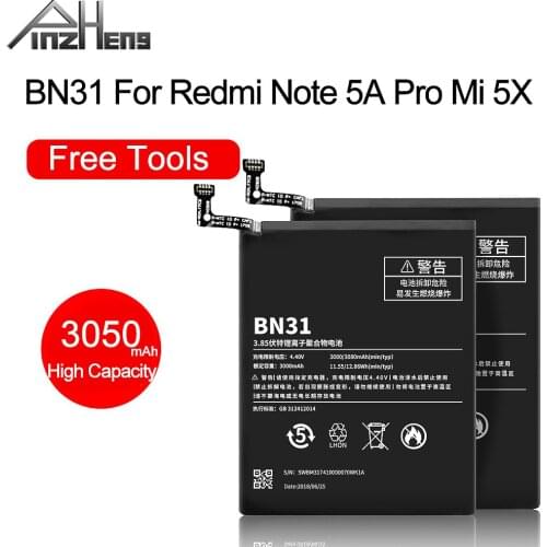 PINZHENG BN31 Mobile Phone Battery For Xiaomi Mi 5X MI5X Redmi Note 5A Pro 3050mAh Real Capacity Replacement Batteries +Tools