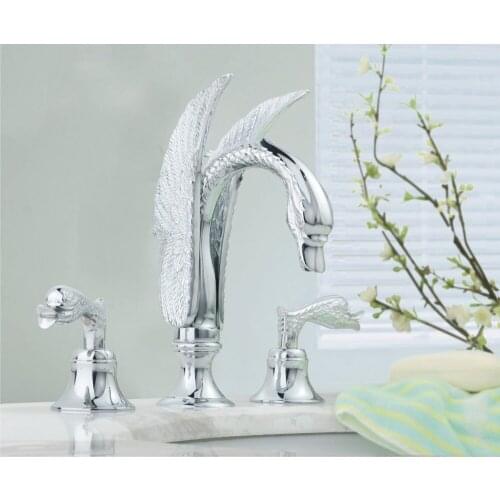 Free shipping 3 PCS widespread lavatory ROMAN SWAN SINK FAUCET WITH SWAN HANDLES