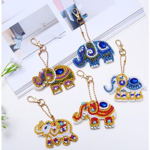 5D DIY diamond painting keychain elephant keychain handmade diamond mosaic bag pendant Woman Girl Jewelry Keyring