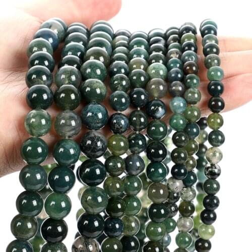 Natural Aquatic Agate Beads Moss Agates Onyx Round Loose Spacer Beads For Jewelry Making DIY Bracelets Needlework 4/6/8/10/12MM