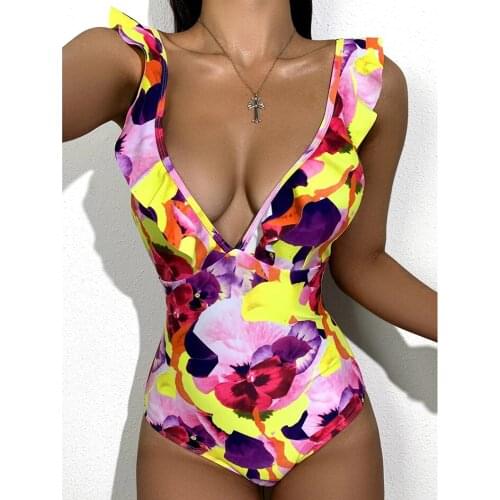 One Piece Swimsuit Women 2021 Sexy Ruffle Swimwear Womens Push Up Bathing Suit Woman Swimming for Beach Wear Swimsuits Monokini