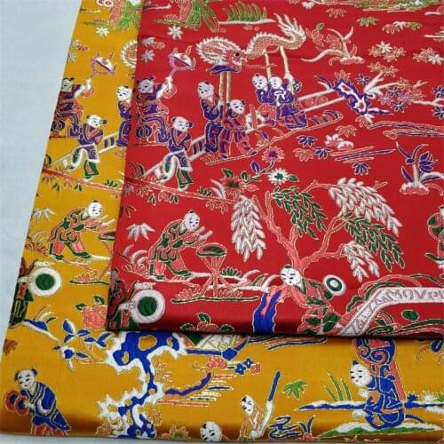 CF584 Red/Golden Dragon Kids Embroidered Brocade Fabric Chinese Silk Stain Fabric For Chinese Couples Wedding Cloth China Gifts
