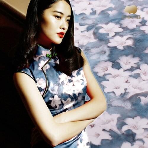 Digital inkjet heavy crepe silk fabric 22mm matt cheongsam dress chinese silk fabric wholesale silk cloth 114cm