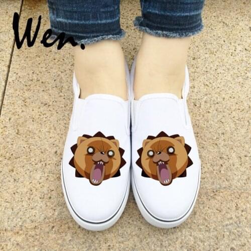 Wen Boys Girls Anime Bleach Kon Design Slip On Shoes Black White 2 Colors Canvas Sneakers Platform Low Top Espadrilles Flat