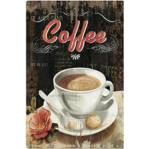 Coffee Beans Cafe Vintage Style Metal Sign Iron Painting for Indoor & Outdoor Home Bar Coffee Kitchen Wall Decor 8 X 12 Inch