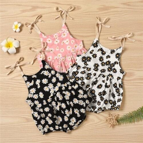 0-24M Newborn Baby Girls Sling Jumpsuit Summer Newborn Infant Girl Sleeveless Daisy Print Cotton Linen Romper Outfits