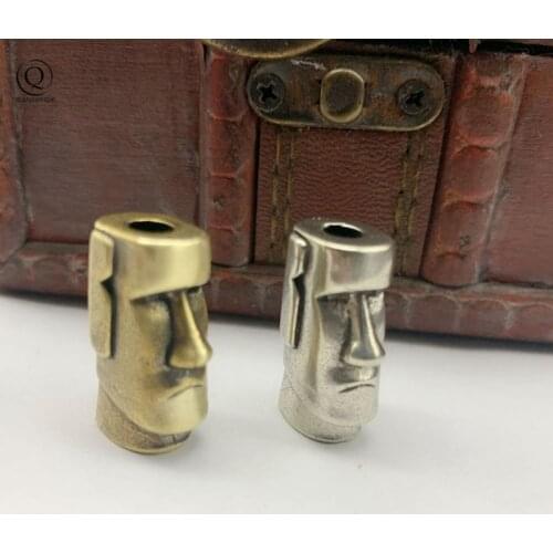 Brass Knife Beads Copper Keychain Pendant Easter Island Stone Catcher Umbrella Paracord Rope Bead EDC Outdoor DIY Pocket Tools