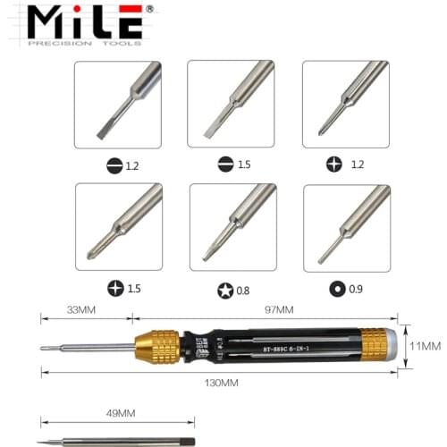 Mile 6 in1 Multifunction Magnetic Screwdriver 1.2 1.5 Slotted 1.2 1.5Phillips 0.8 5-Point for Apple Samsung Xiaomi Repair Tools