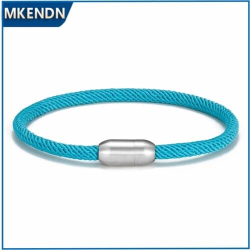 MKENDN Men Women Minimalist Single Nautical Survival Rope Paracord Bracelet Stainless Steel Yoga Magnet Jewelry