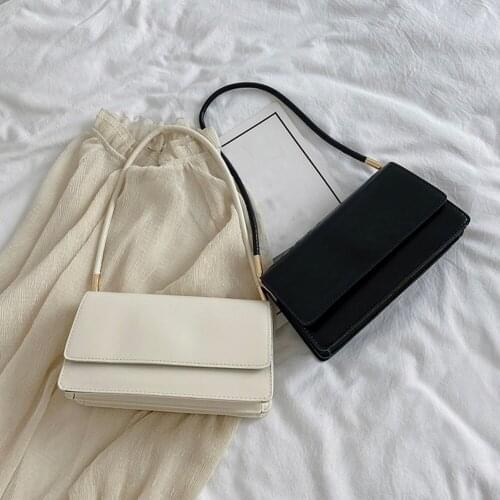 Fashion Simple Solid Color Women Handbag Tote PU Leather Female Flap Shoulder Bag Underarm Handbag For Women 2020