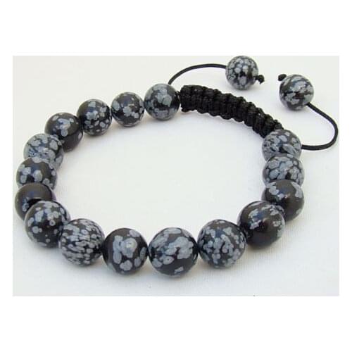 Mens Shamballa bracelet all 10mm Snowflake Obsidian beads