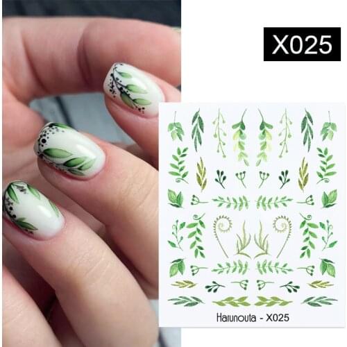 Harunouta Green Leaves Water Decals Slider For Nails Spring Flower Butterfly Snake Design Transfer Stickers Nail Art Watermark