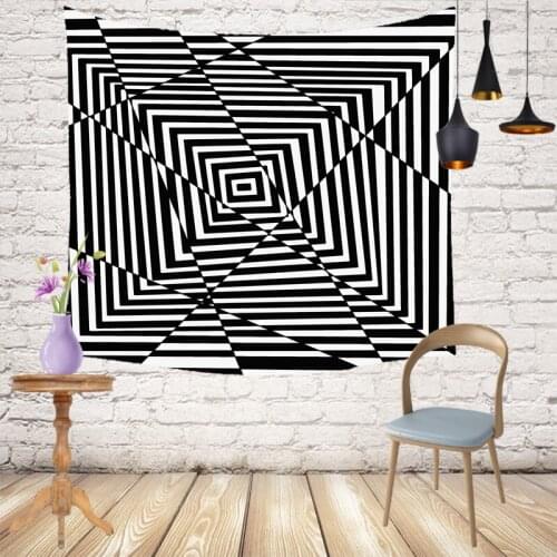 Black Geometric Tapestry Wall hanging Dorm Decor Psychedelic Tapestry Bedspread Bed Cover Bedding Beach Blanket 130x150cm GT005