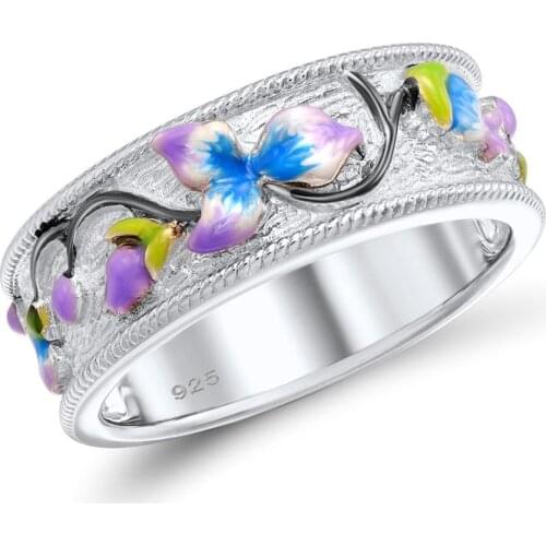 New Fashion 925 Sterling Silver Rings for Women Elegant Flower Bud Finger Ring Wedding Bridal Gift Handmade Enamel Jewelry