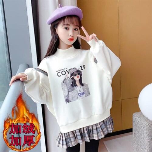 New Girls' Sweatshirts Babys Kids Jacket Winter Autumn Top Toddler Pullover Plus Velvet Thicken Cotton Children Cloth