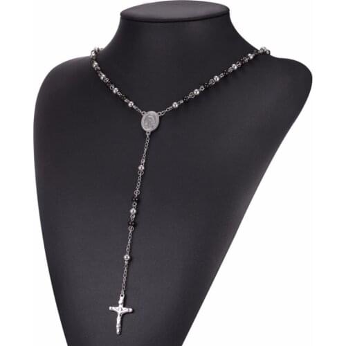 Rosary Beads Necklace&Crufix Catholic Mother Gift Gold/Black Color Religious Jewelry Rosary Prayer Beads N234H