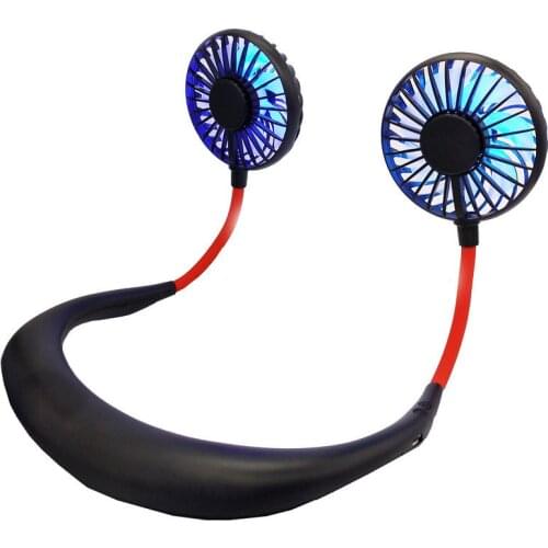 2pcs Personal Mini Neck Double Fans Colorful USB Rechargeable Wearable Portable Neckband Fan 3 Speed Adjustable for Home Office