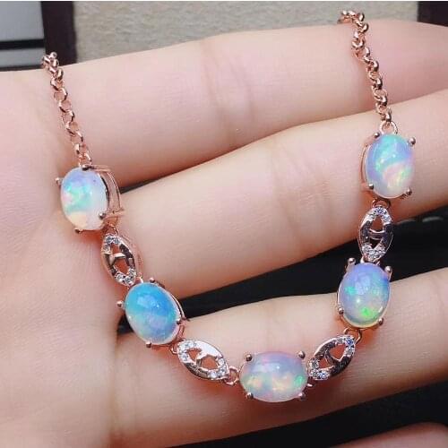 The best gift for Anniversary Opal bracelet Solid S925 Sterling Silver For Women Colour Gem Stone Rings Fine Jewelry