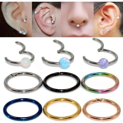 1PC Titanium Hinged Opal Septum Clicker Nose Ring Labret Lip Ear Tragus Cartilage Helix Earring Stud Body Piercing Jewelry 16g